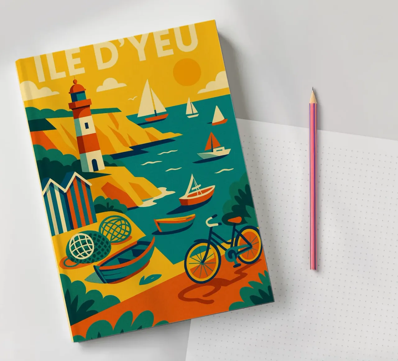 ÎLE D'YEU - Retro escape by the lighthouse notebook by JETLAG | affiches voyage