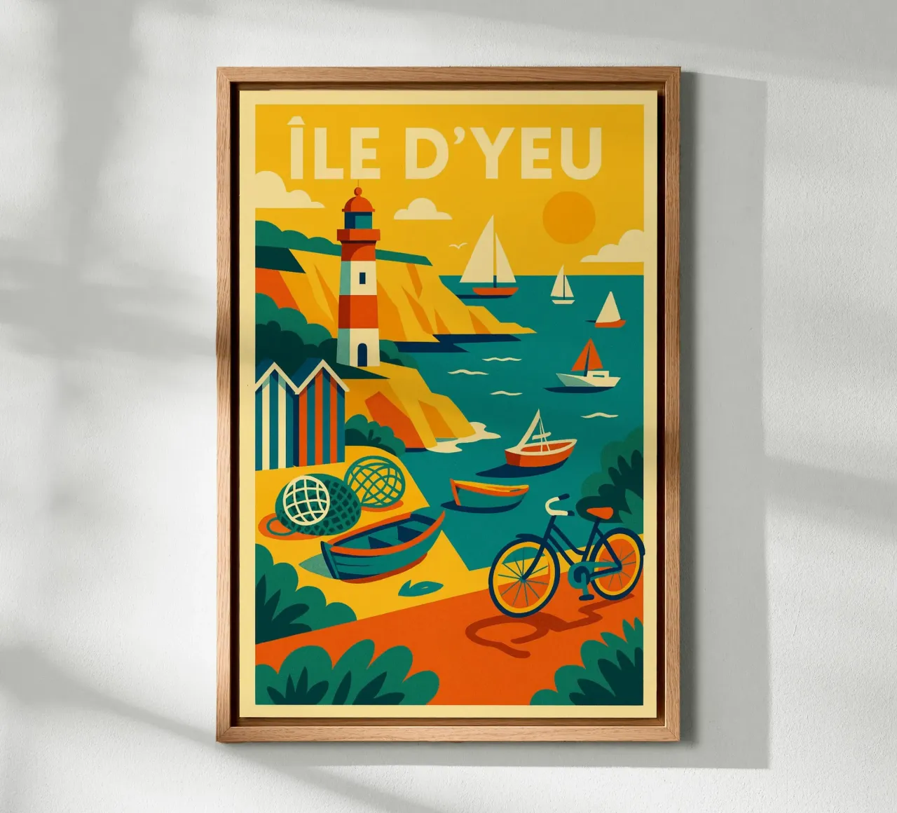 ÎLE D'YEU - Retro escape by the lighthouse canvas with Floater frame by JETLAG | affiches voyage