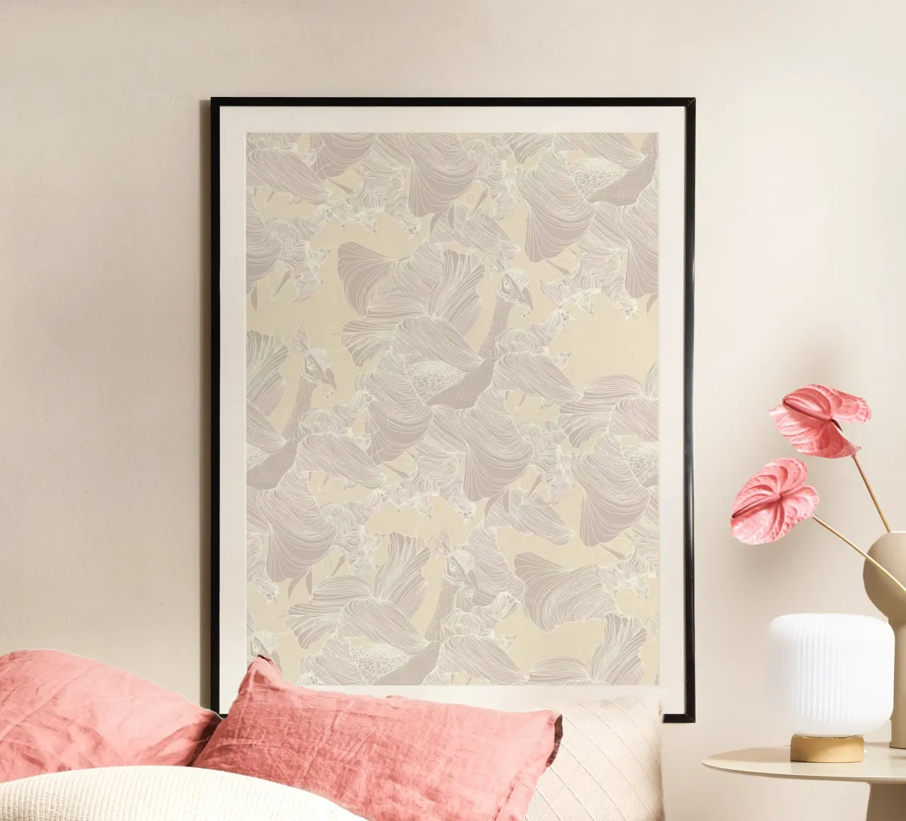 pavone fantasma poster con telaio in alluminio da Giulio Iurissevich