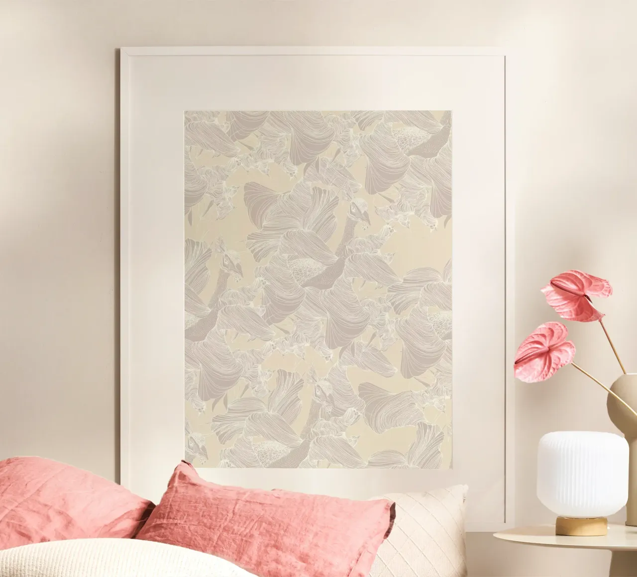 pavone fantasma poster con telaio in alluminio da Giulio Iurissevich