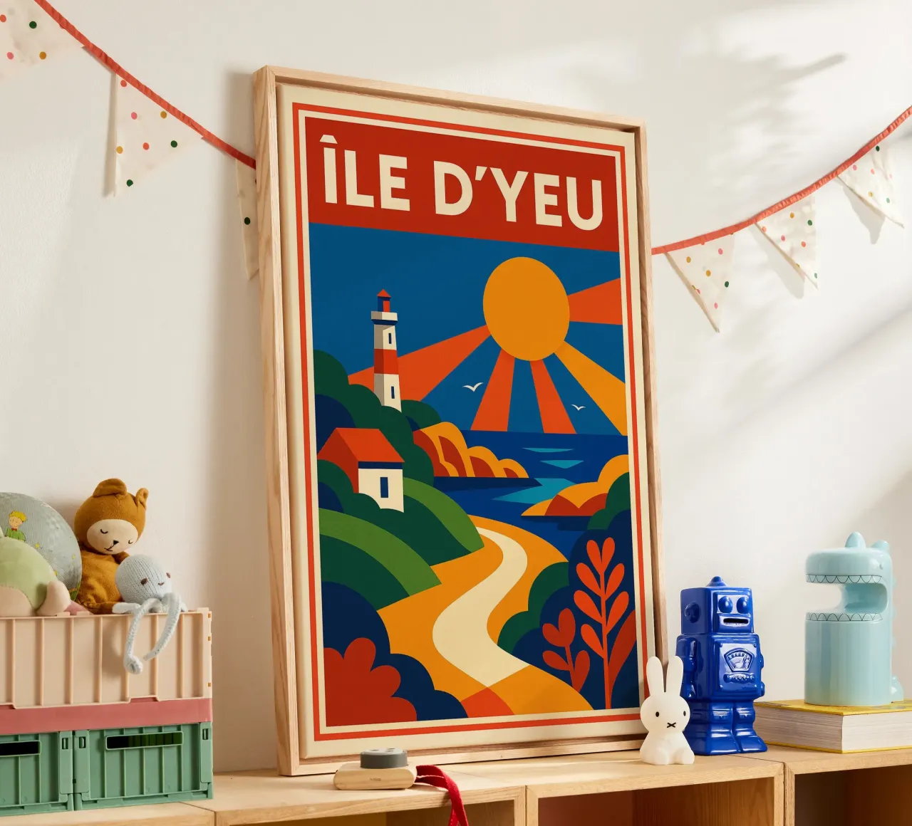 ÎLE D'YEU - Setting sun on the cliffs canvas with Floater frame by JETLAG | affiches voyage