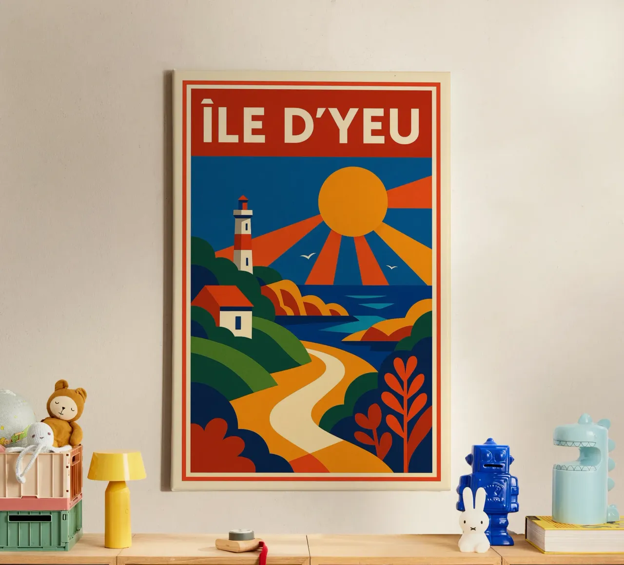 ÎLE D'YEU - Setting sun on the cliffs canvas with Floater frame by JETLAG | affiches voyage