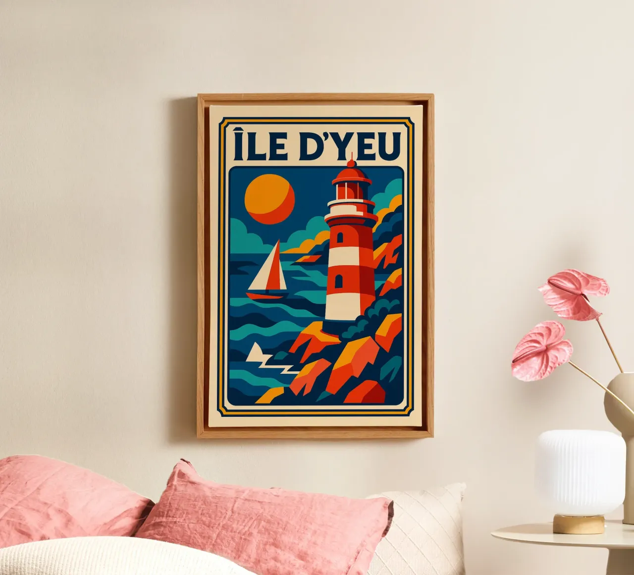 ÎLE D'YEU - The red lighthouse facing the Atlantic canvas with Floater frame by JETLAG | affiches voyage