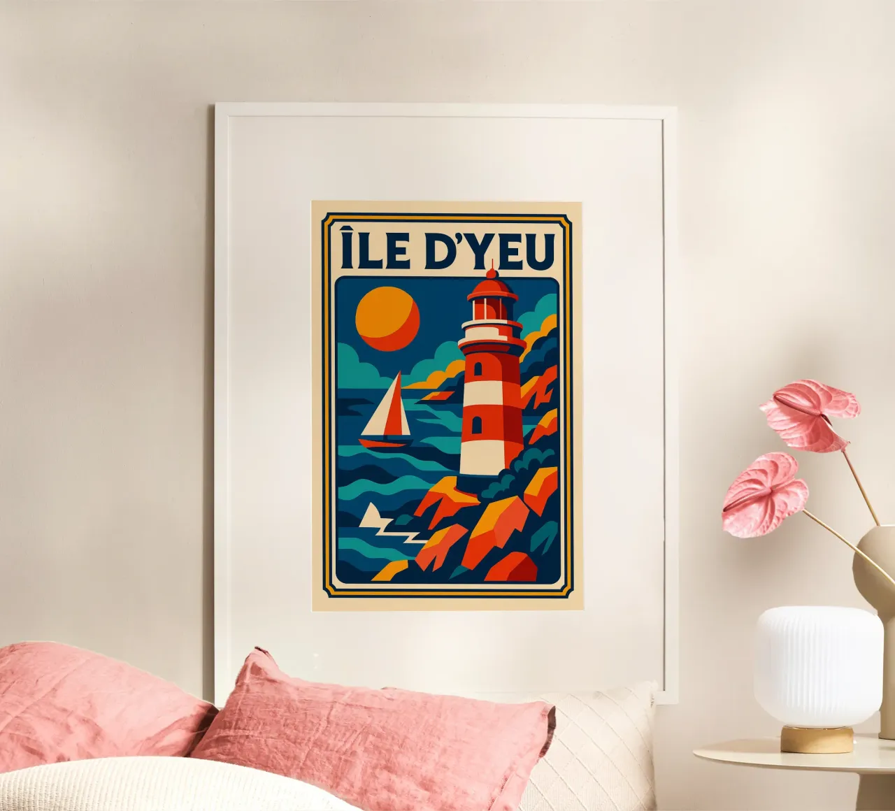 ÎLE D'YEU - Il faro rosso che si affaccia sull'Atlantico poster con telaio in alluminio da JETLAG | affiches voyage
