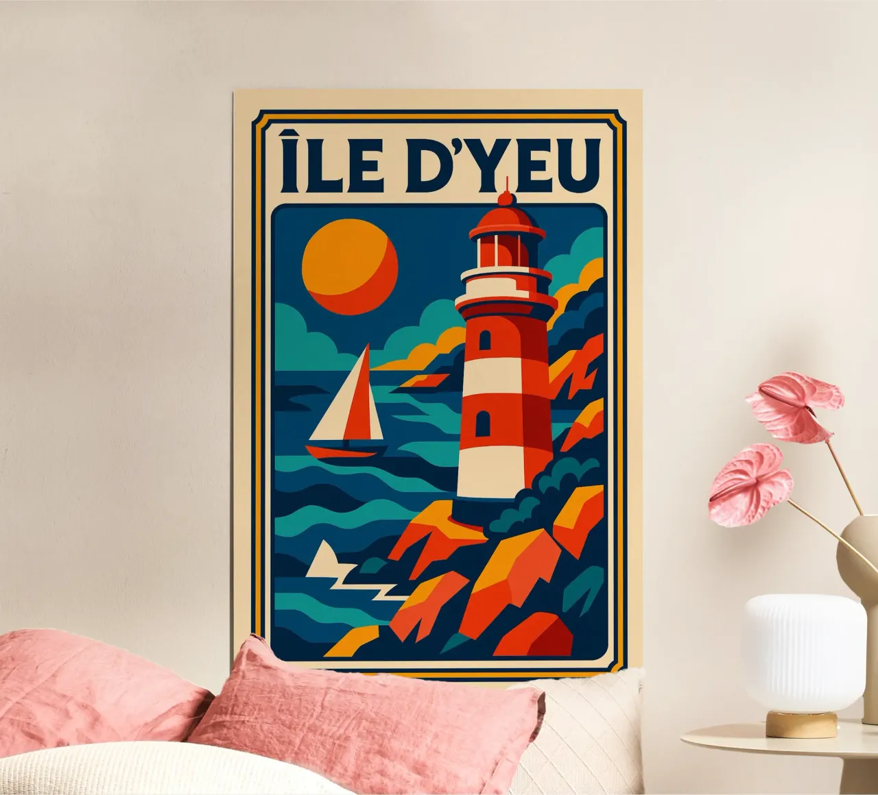 ÎLE D'YEU - Il faro rosso che si affaccia sull'Atlantico poster con telaio in alluminio da JETLAG | affiches voyage