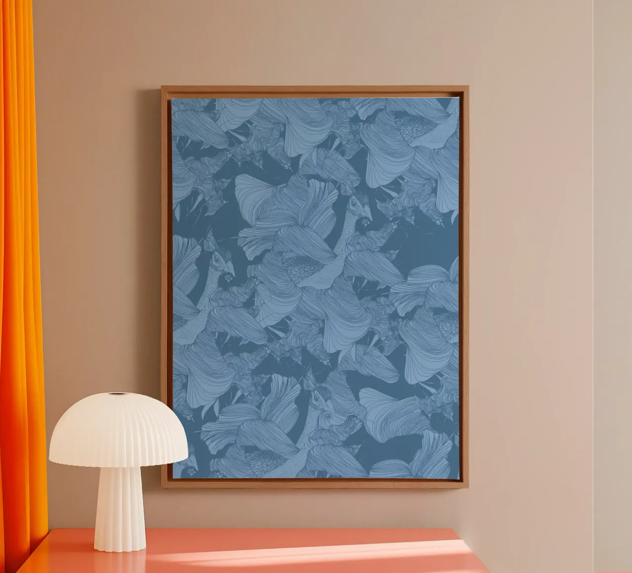 pavone blu canvas met Baklijst van Giulio Iurissevich