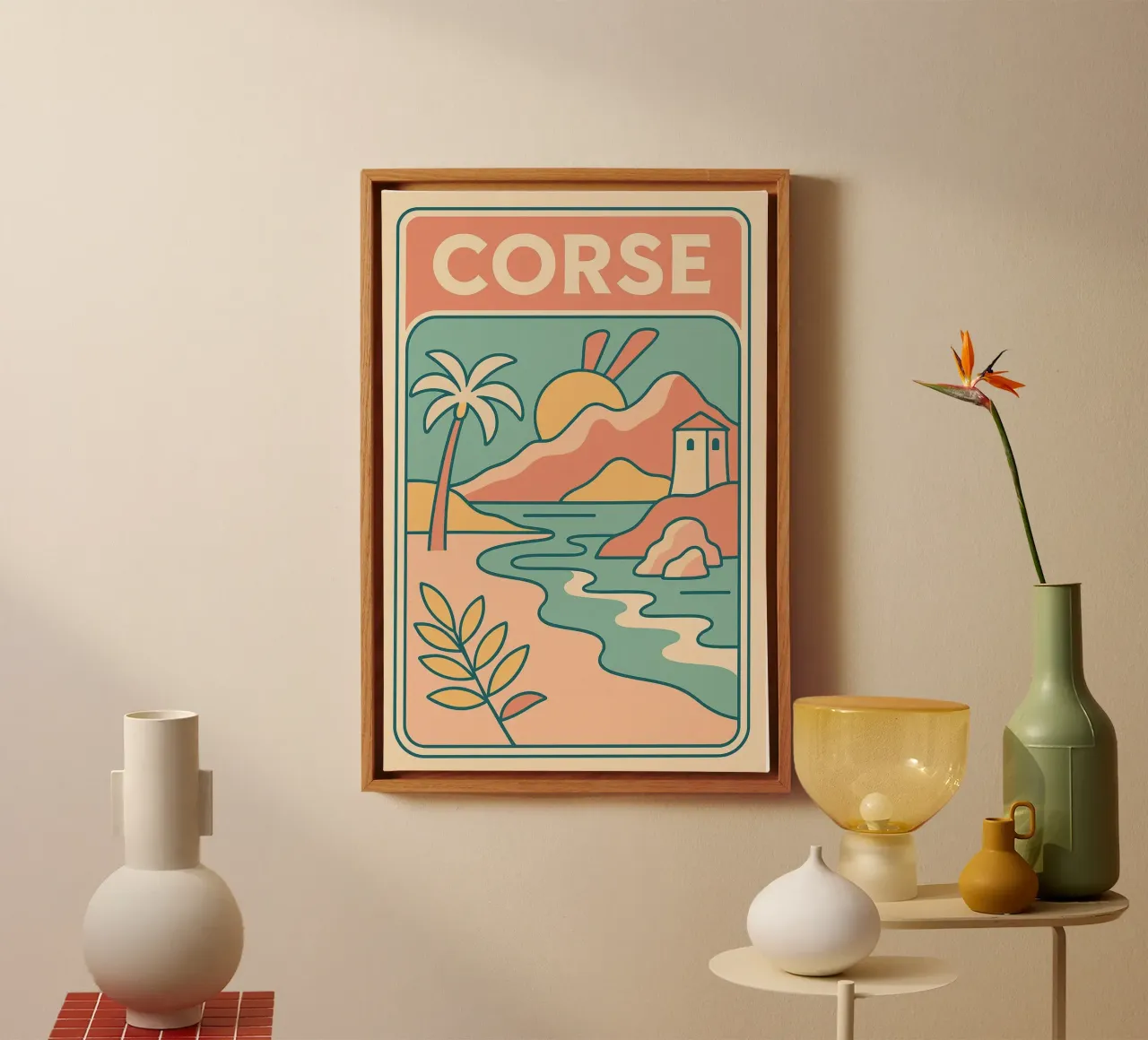 CORSICA - L'isola della bellezza in tenui colori pastello tela con Cornice a cassetta da JETLAG | affiches voyage