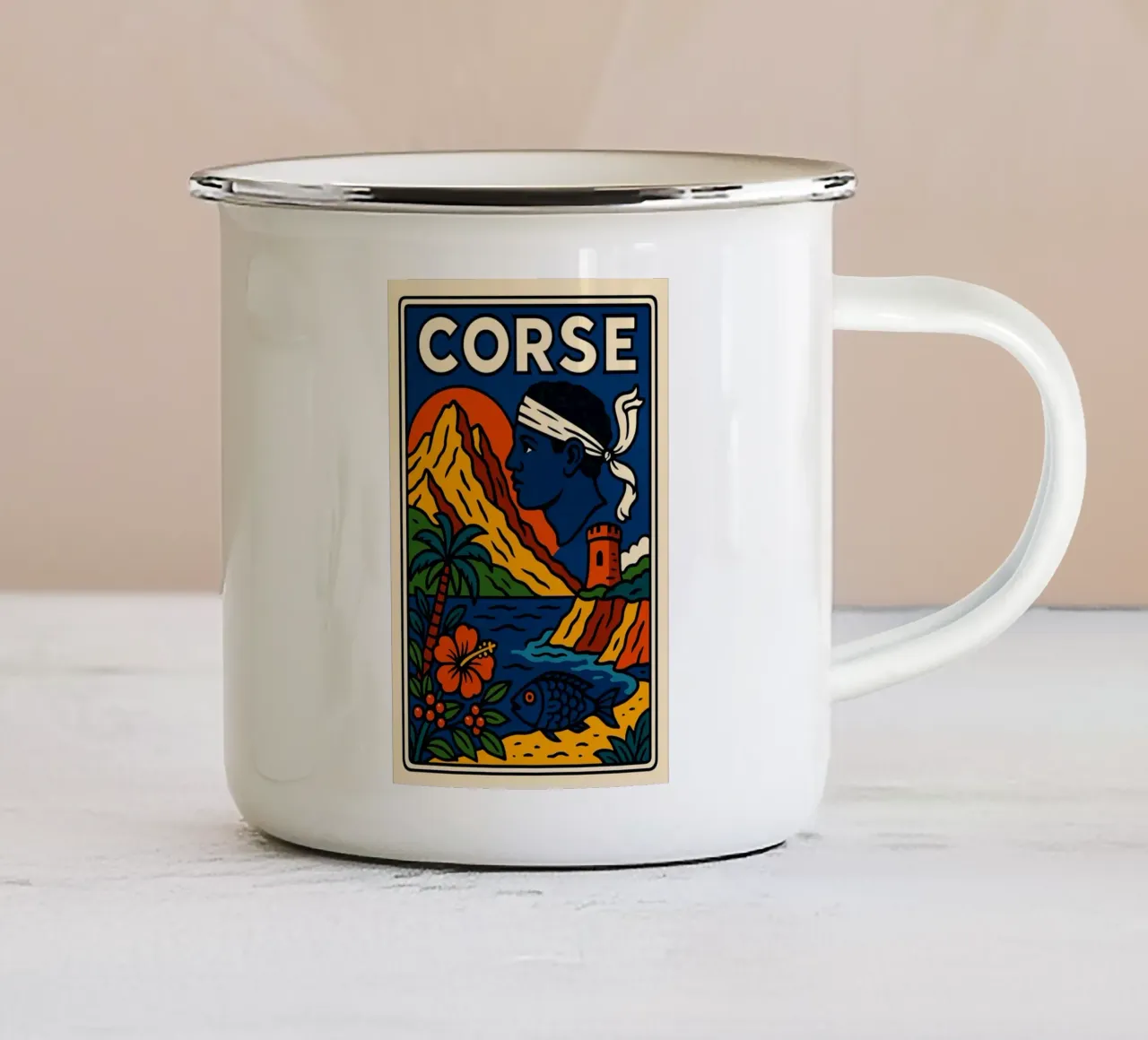 CORSICA - L'anima dell'isola in un audace stile vintage tazza in smalto da JETLAG | affiches voyage