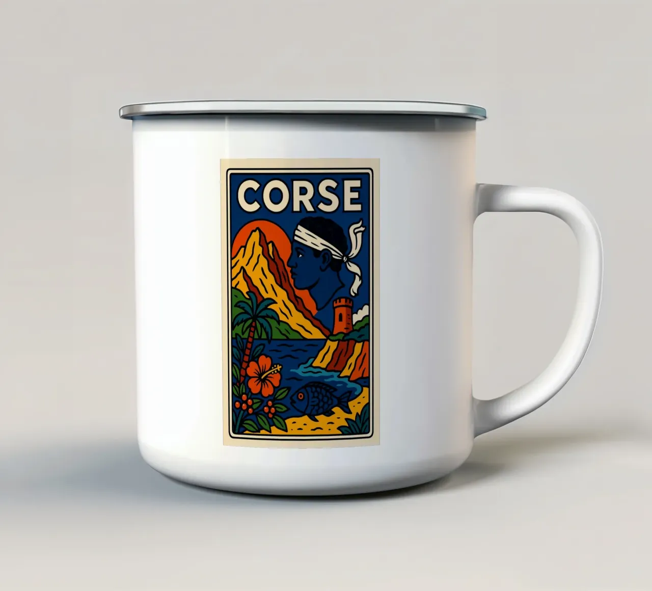CORSICA - L'anima dell'isola in un audace stile vintage tazza in smalto da JETLAG | affiches voyage