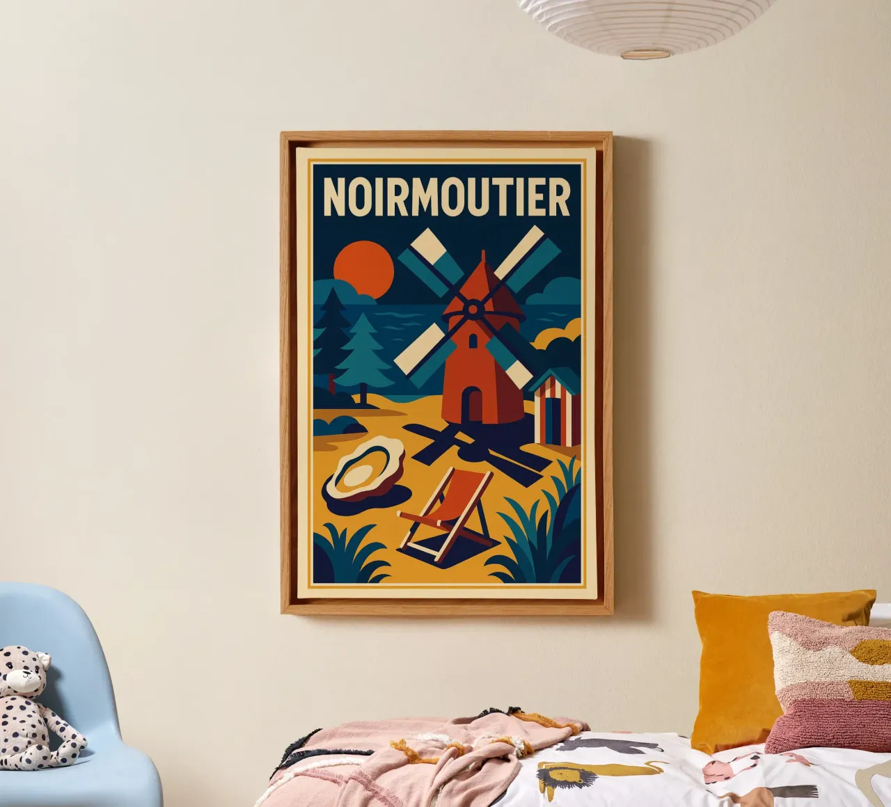 NOIRMOUTIER - Retro charm between mill and ocean canvas with Floater frame by JETLAG | affiches voyage