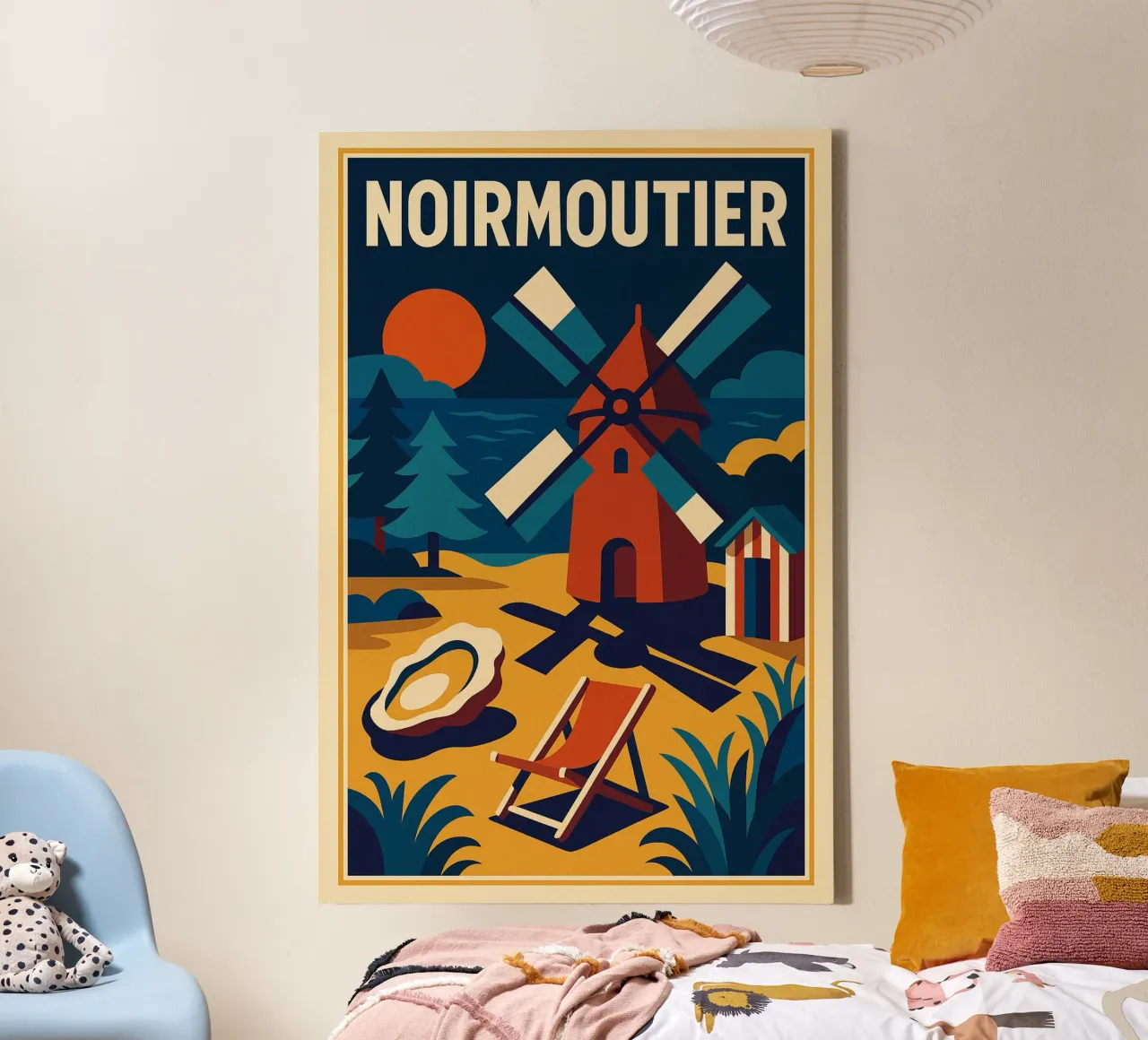 NOIRMOUTIER - Retro charm between mill and ocean canvas with Floater frame by JETLAG | affiches voyage