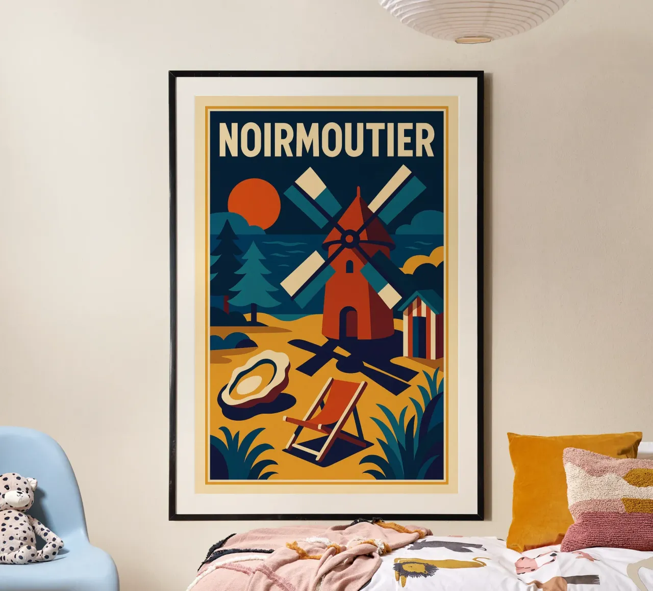 NOIRMOUTIER - Fascino retrò tra il mulino e l'oceano poster con telaio in legno da JETLAG | affiches voyage