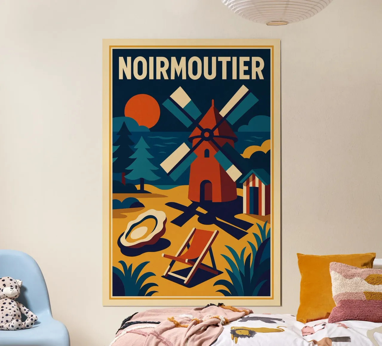 NOIRMOUTIER - Fascino retrò tra il mulino e l'oceano poster con telaio in legno da JETLAG | affiches voyage