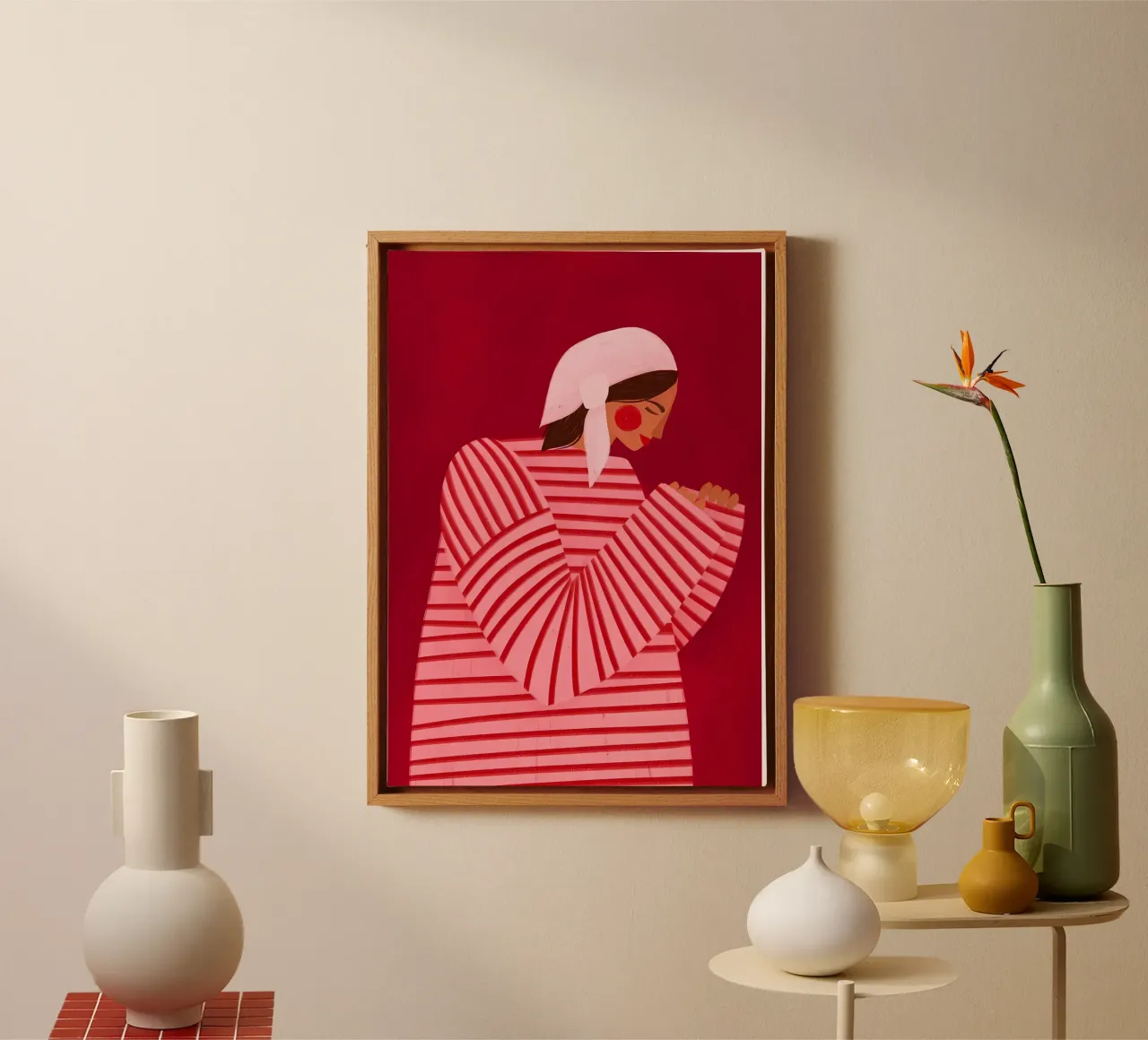 strepen rood roze canvas met Baklijst van Louis Butler