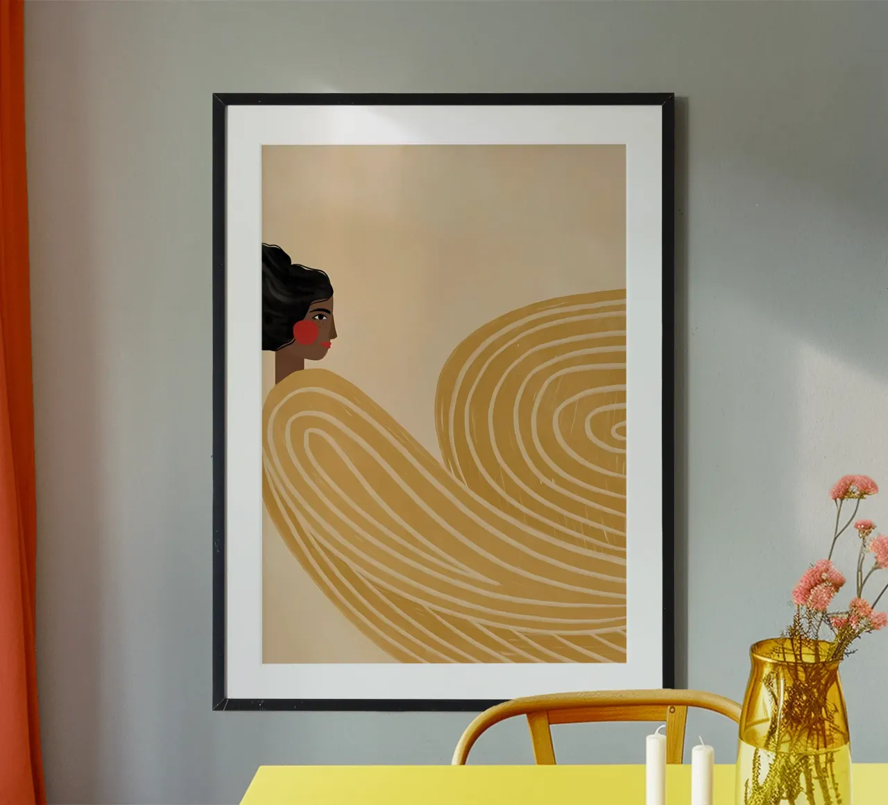 profilo laterale dei capelli modello astratto poster con telaio in legno da Louis Butler