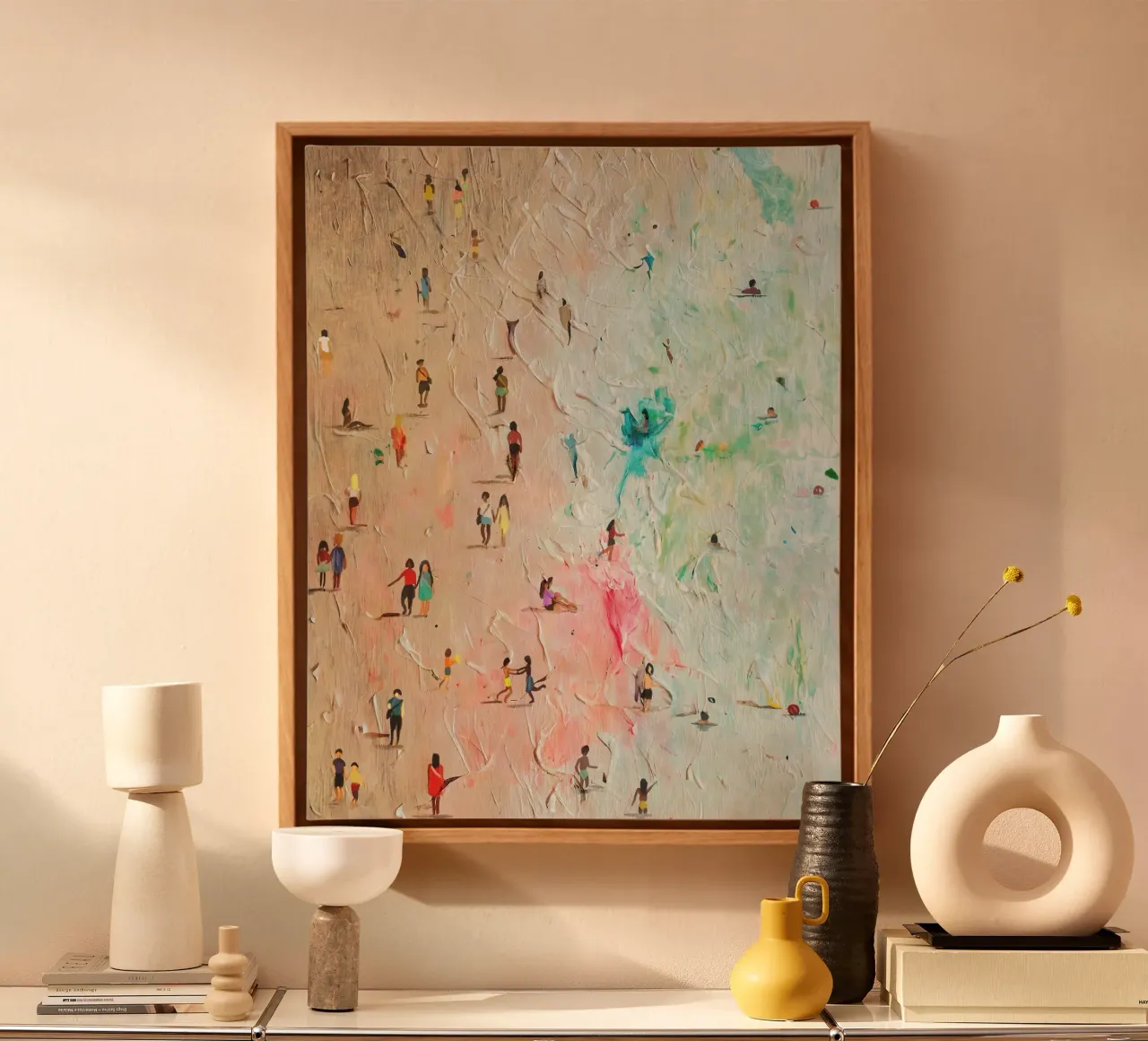 Moderne golven en leven: Impressionistisch strandlandschap canvas met Baklijst van Kunst und Kontrast