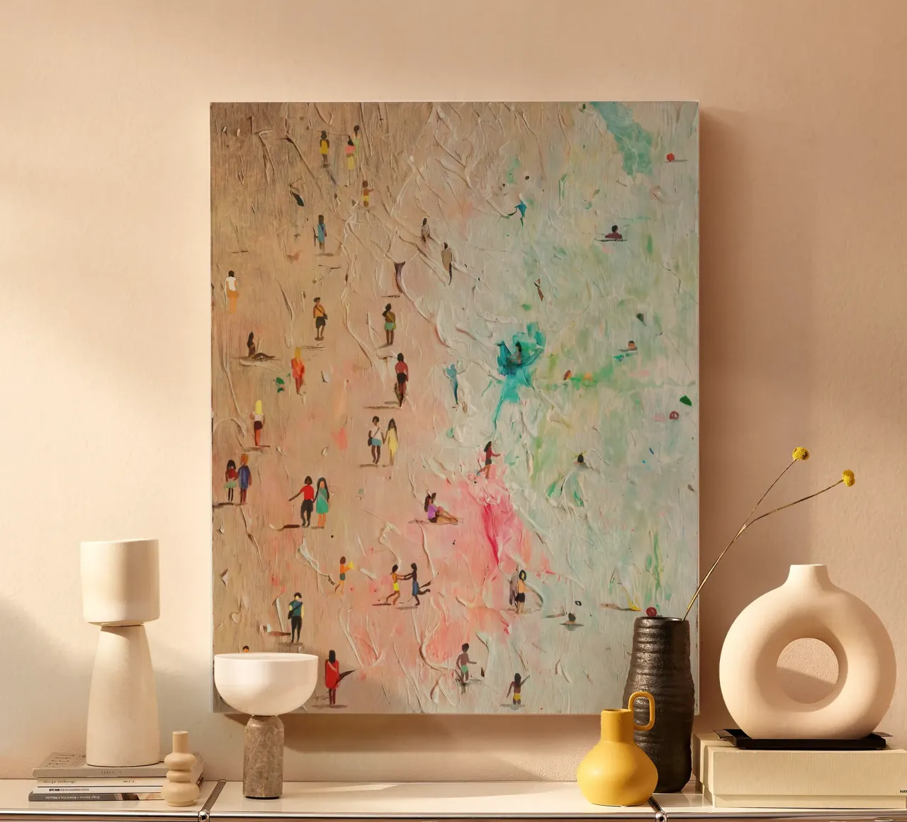 Moderne golven en leven: Impressionistisch strandlandschap canvas met Baklijst van Kunst und Kontrast