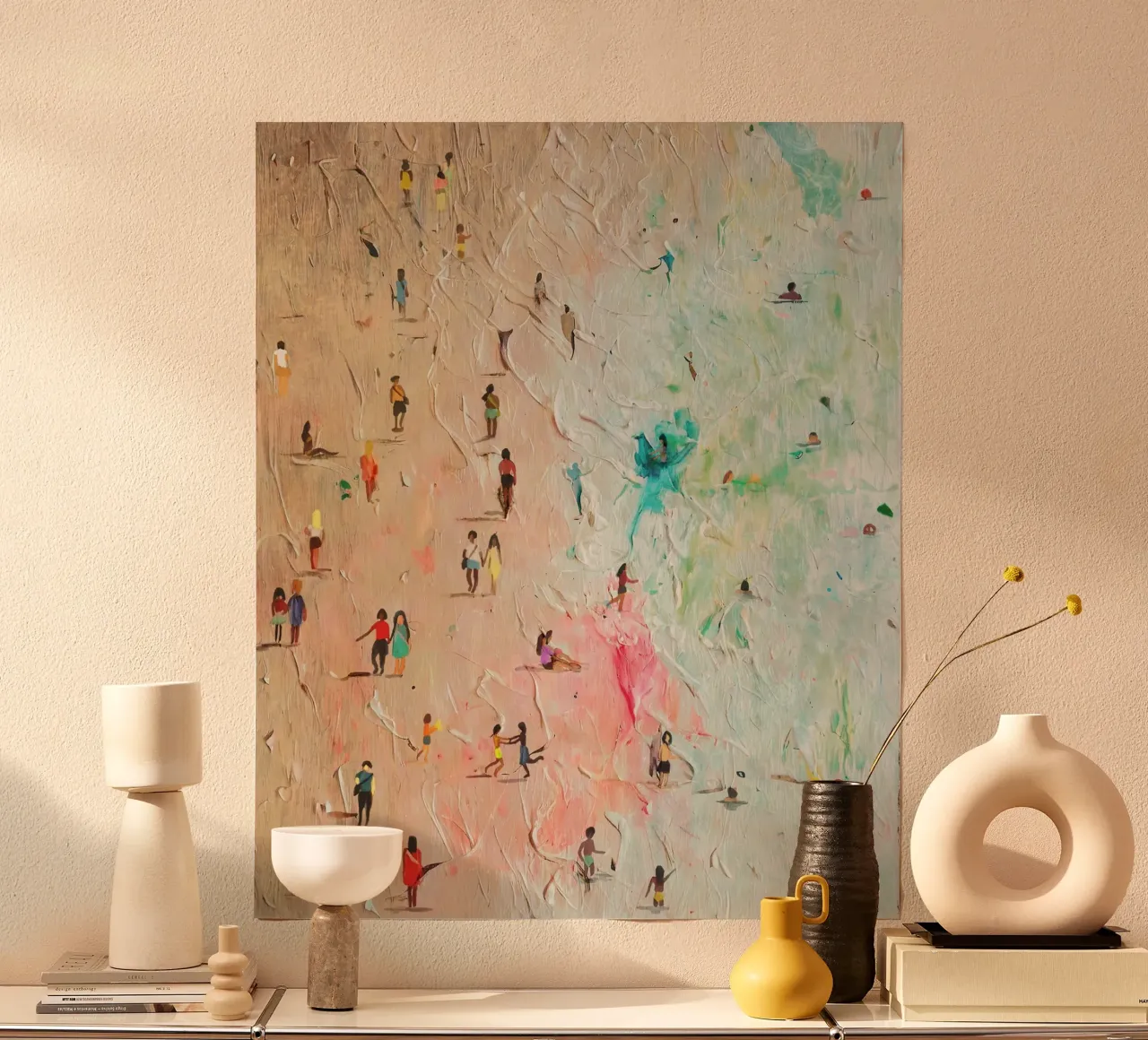 Moderne golven en leven: Impressionistisch strandlandschap poster met kunststof frame van Kunst und Kontrast