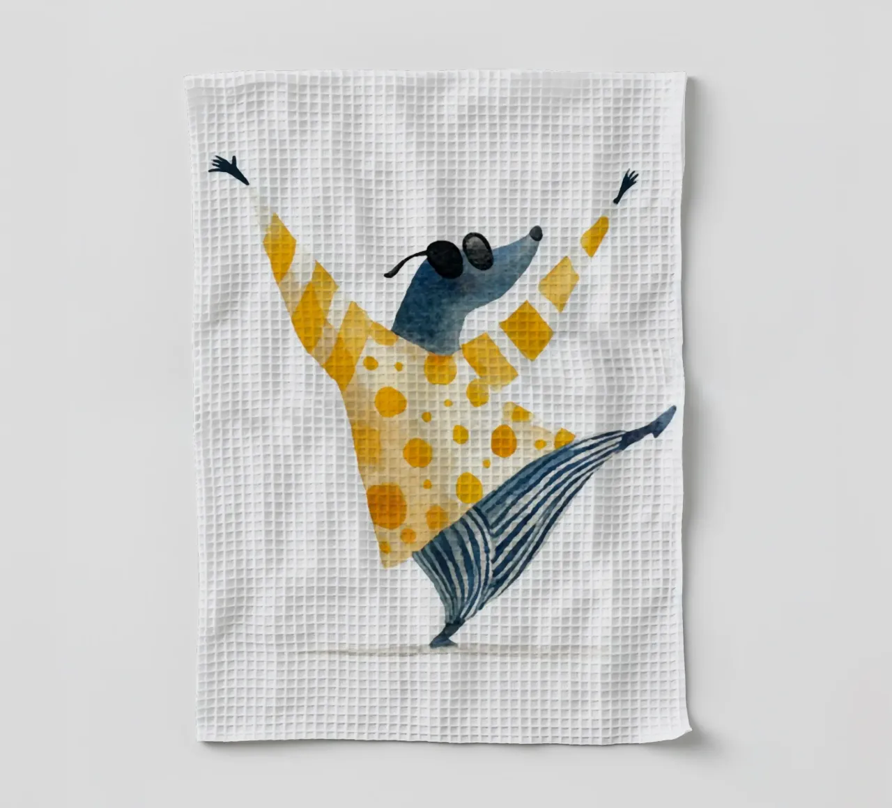 Taupe dansante en pull jaune à pois Aquarelle torchon de Modern Muse