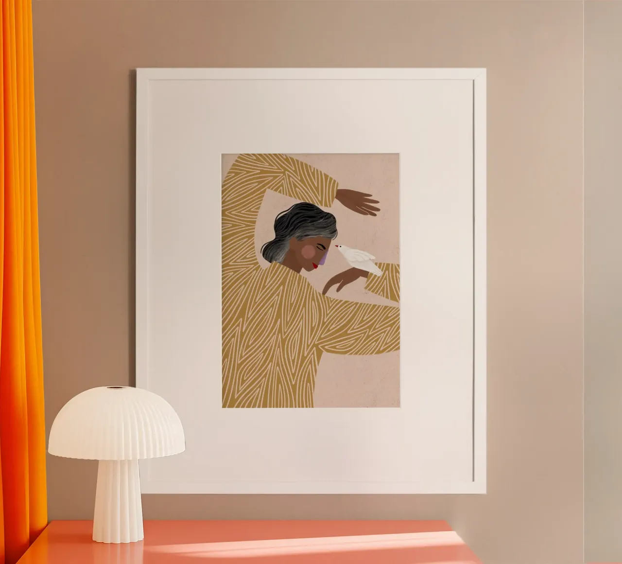 donna uccello bianco poster con telaio in alluminio da Louis Butler