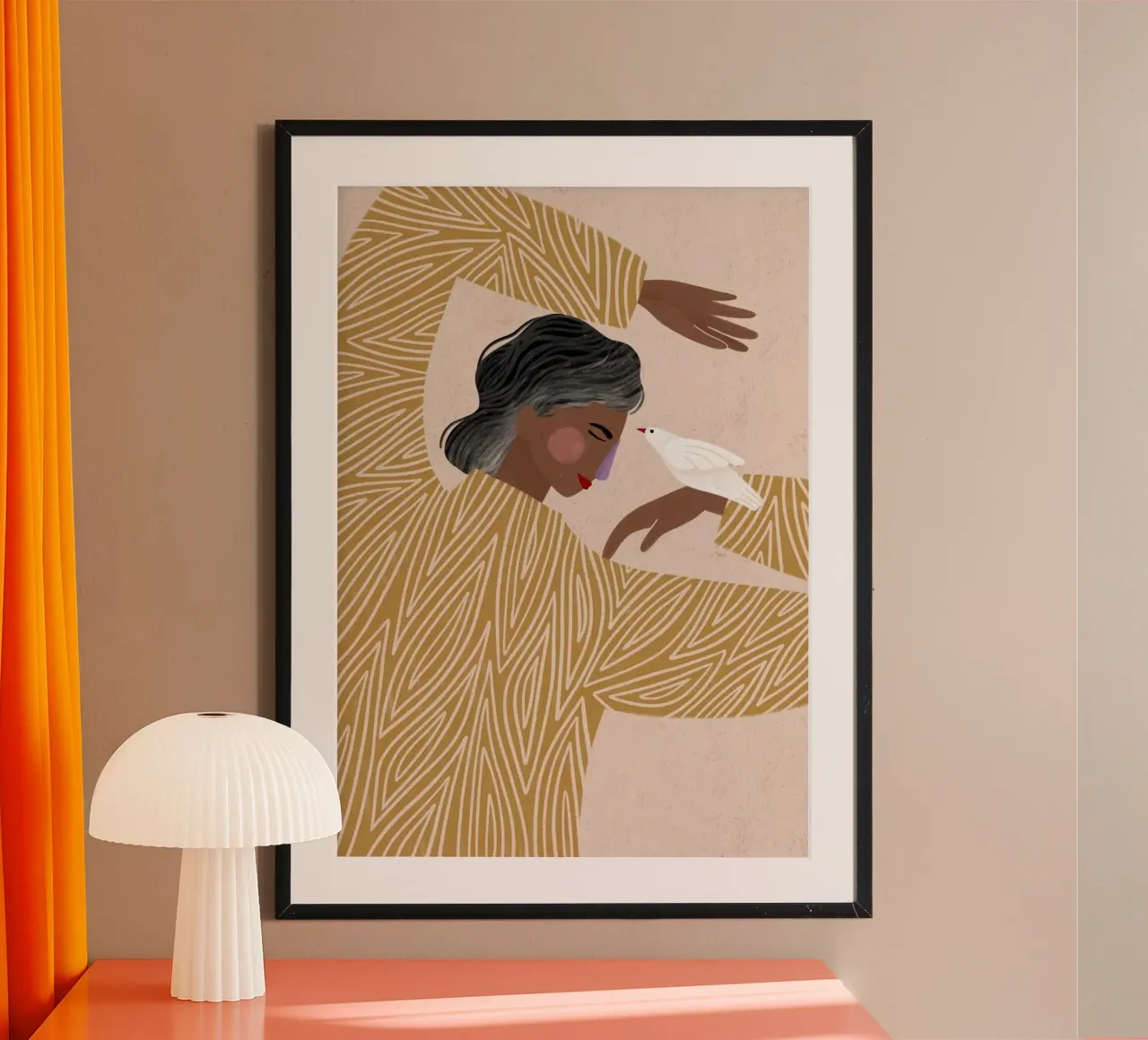 donna uccello bianco poster con telaio in alluminio da Louis Butler