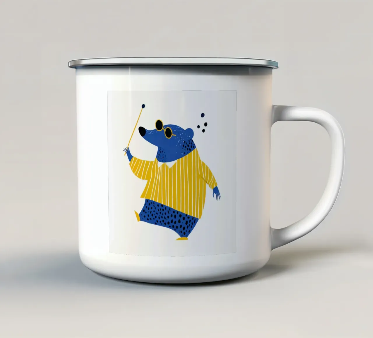 Talpa cieca con maglione giallo a righe Vivaio scandinavo tazza in smalto da Modern Muse