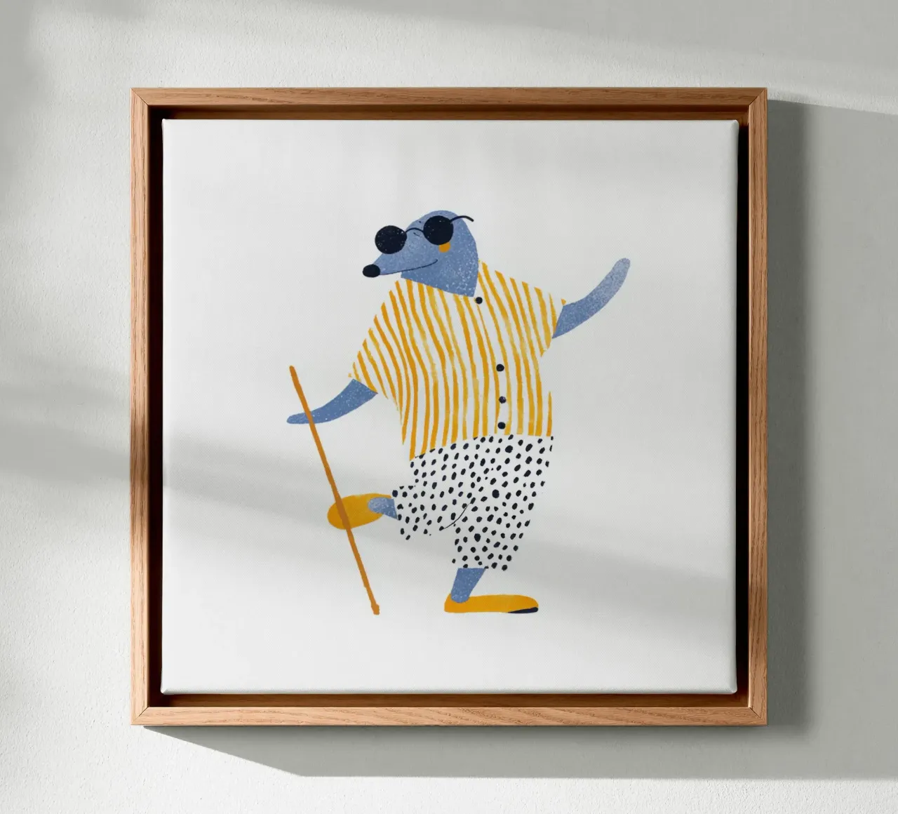 Elegante talpa cieca con bastone camicia a righe gialle bambini Art tela con Cornice a cassetta da Modern Muse