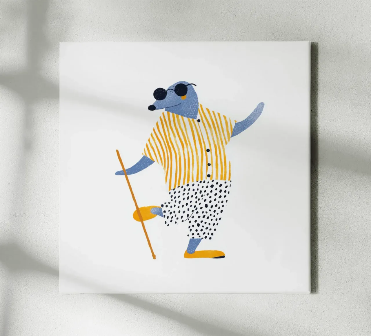 Elegante talpa cieca con bastone camicia a righe gialle bambini Art tela con Cornice a cassetta da Modern Muse