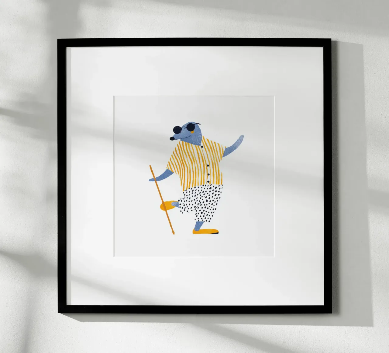 Elegante talpa cieca con bastone camicia a righe gialle bambini Art poster da Modern Muse