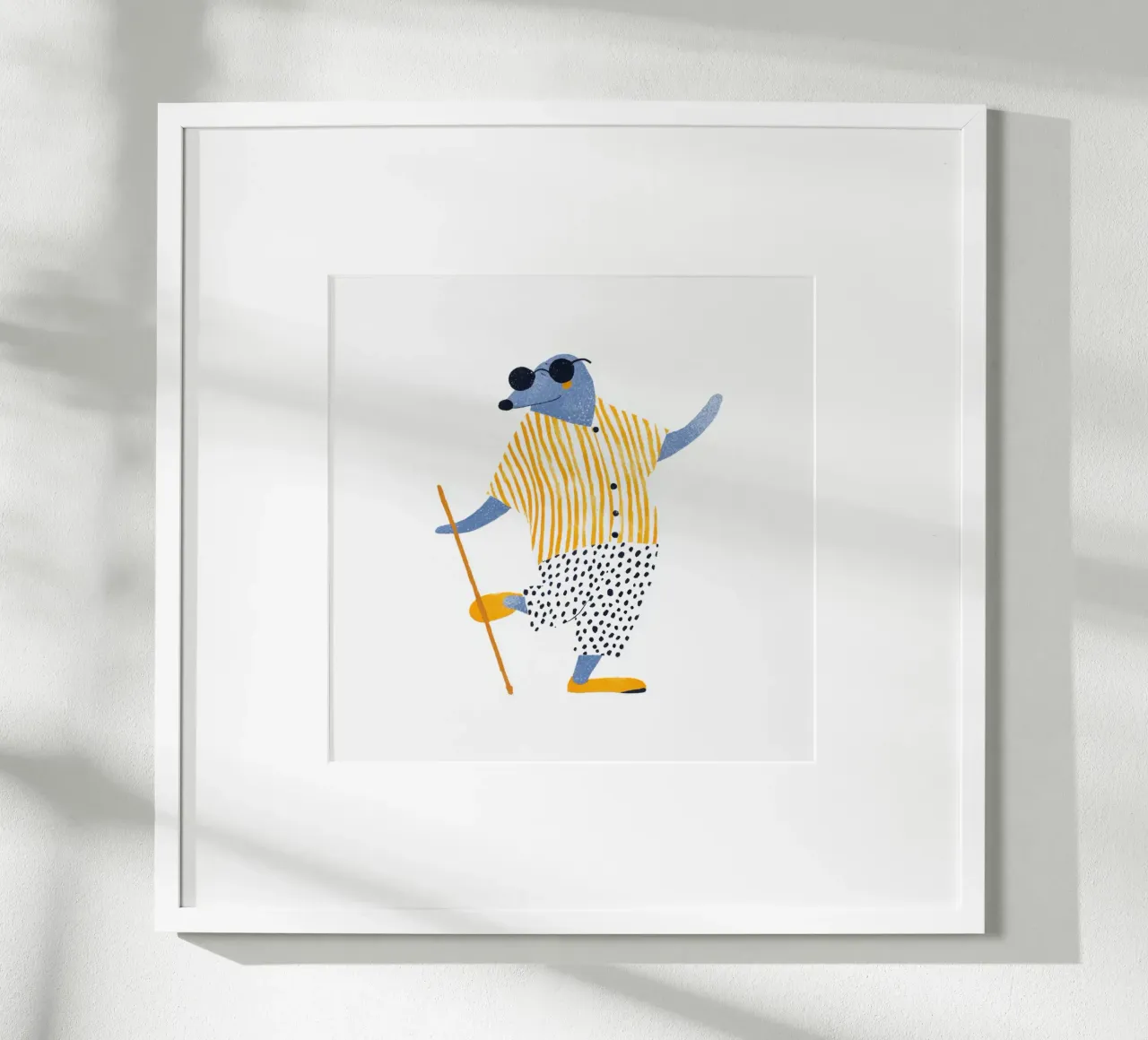 Elegante talpa cieca con bastone camicia a righe gialle bambini Art poster da Modern Muse