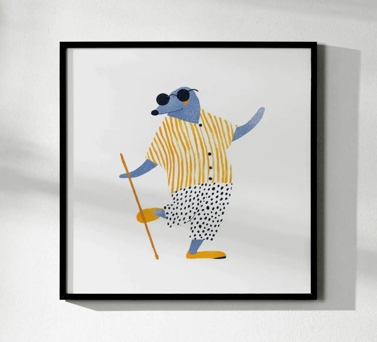 Elegante talpa cieca con bastone camicia a righe gialle bambini Art poster da Modern Muse
