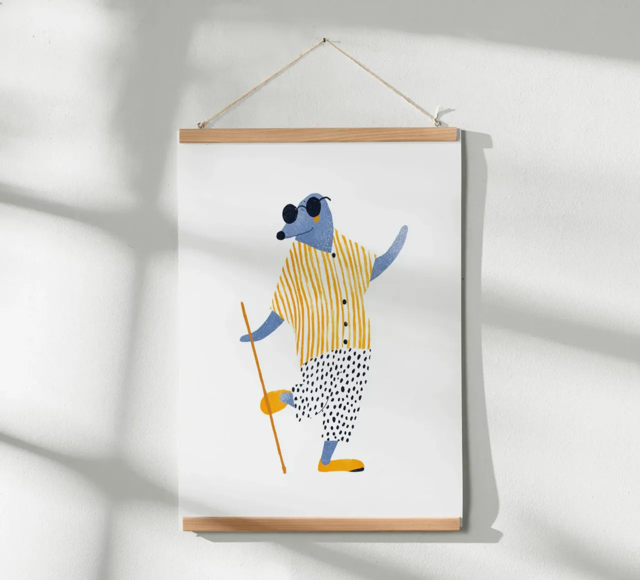 Elegante talpa cieca con bastone camicia a righe gialle bambini Art poster da Modern Muse