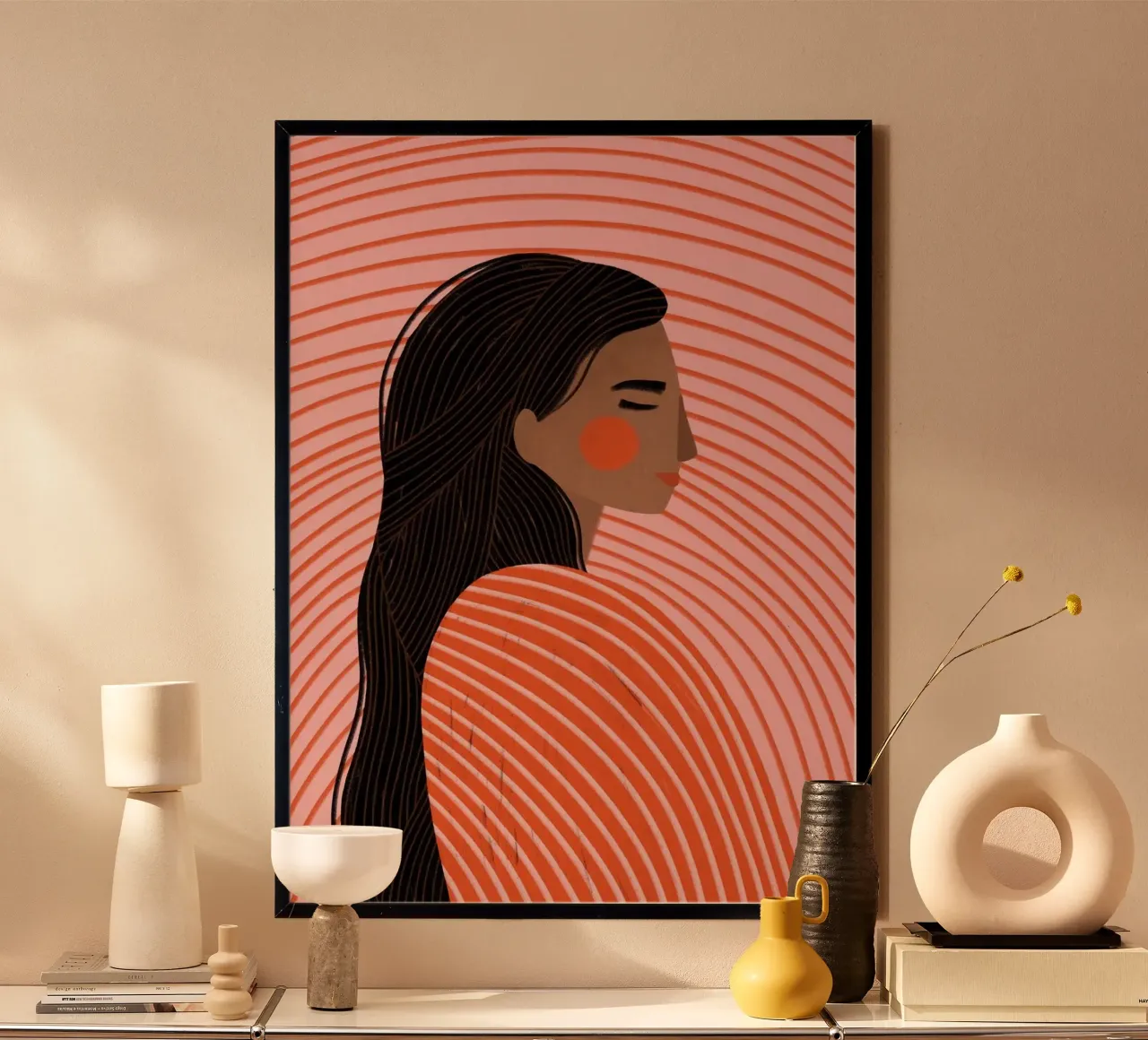 ritratto femminile capelli lunghi occhi chiusi poster con telaio in alluminio da Louis Butler