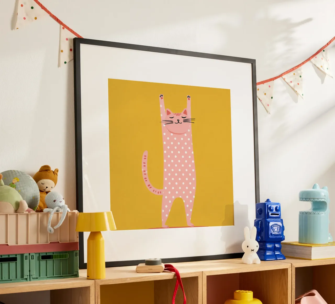 Gatto a pois che si stiracchia Poster scandinavo minimalista per bambini poster da Modern Muse
