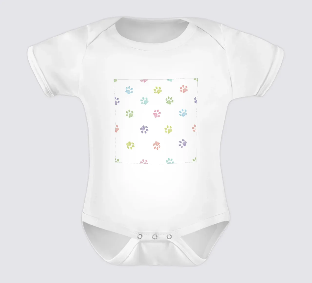 Pastel color paw prints with white background short-sleeve baby romper by gulsengunel