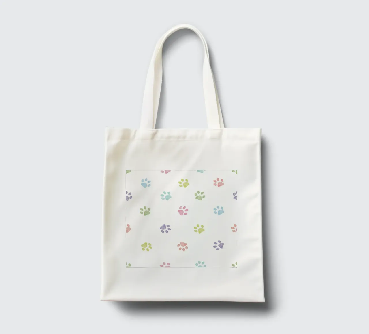 Impronte di zampe in colori pastello con sfondo bianco borsa in juta da gulsengunel