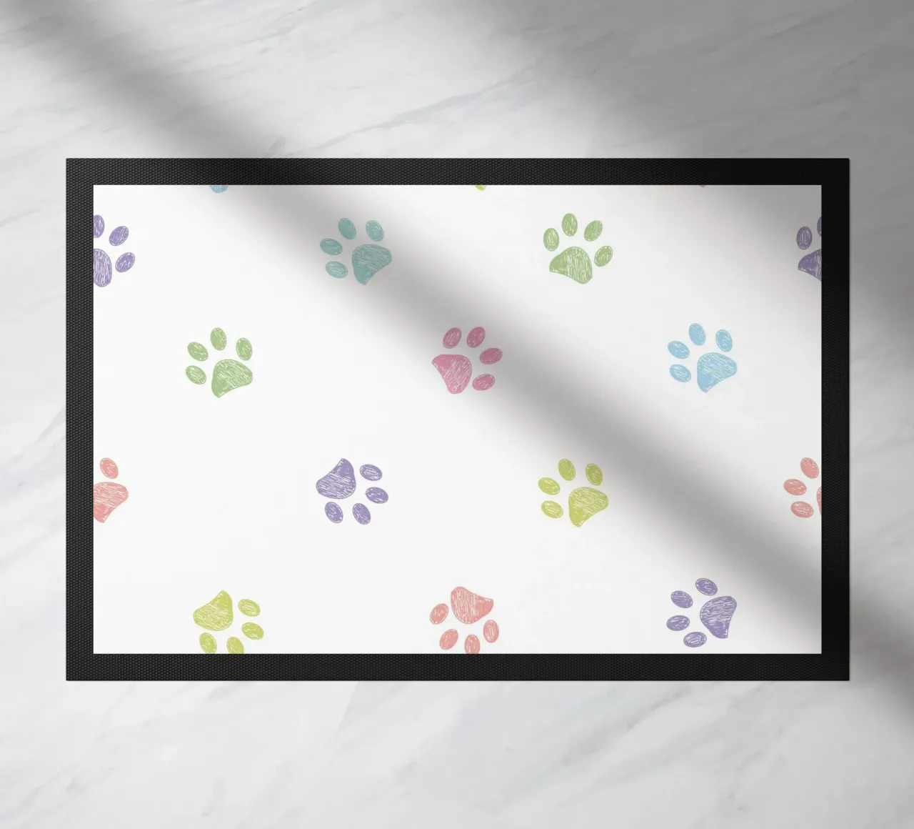 Pastel color paw prints with white background doormat by gulsengunel