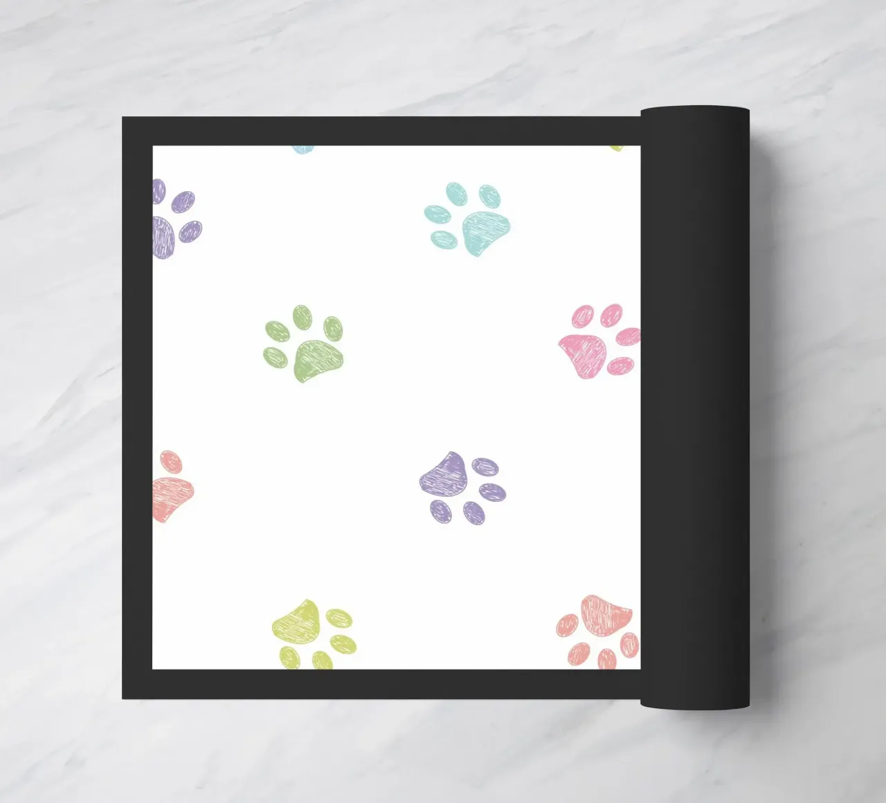 Pastel color paw prints with white background doormat by gulsengunel