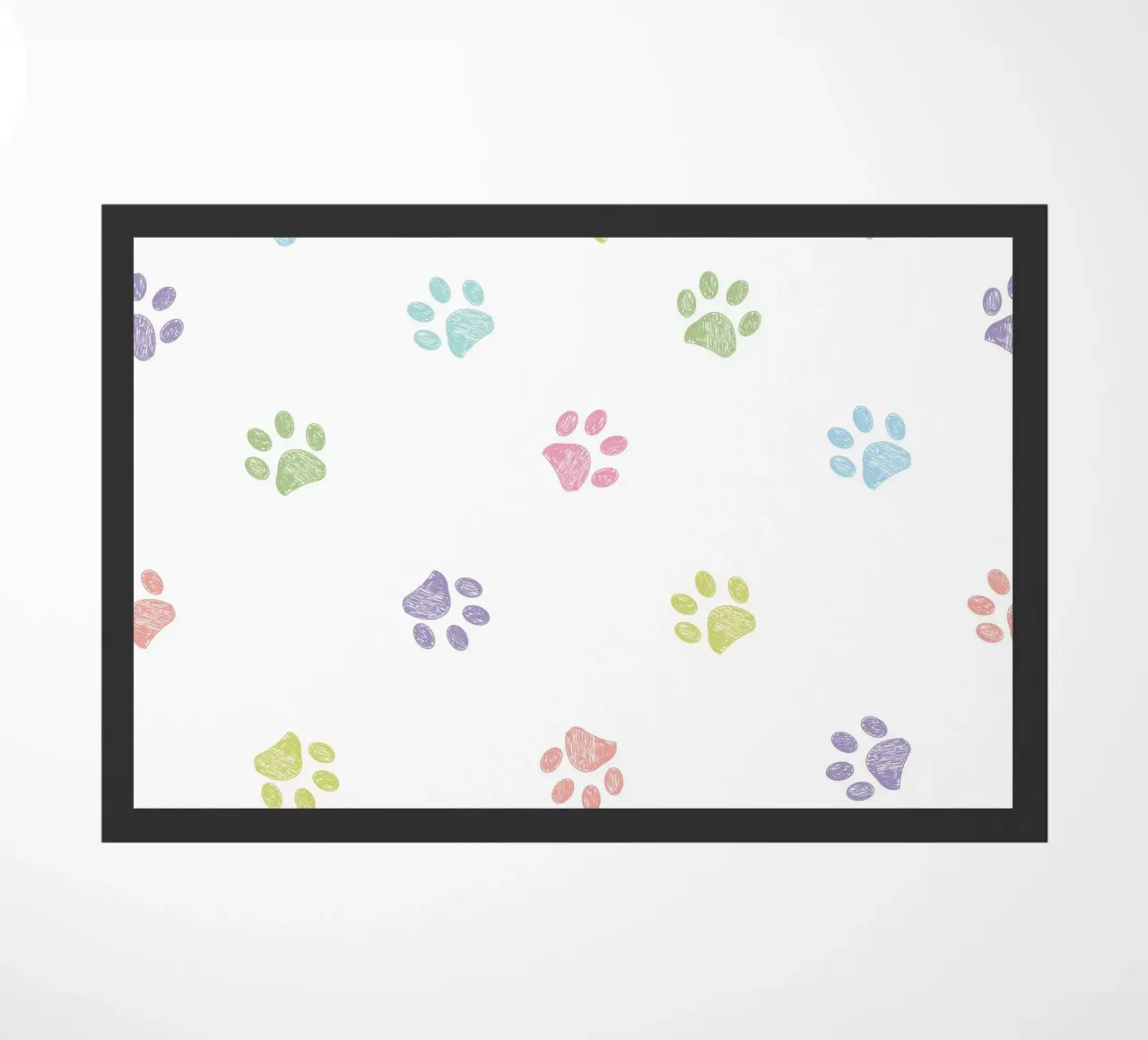 Pastel color paw prints with white background doormat by gulsengunel