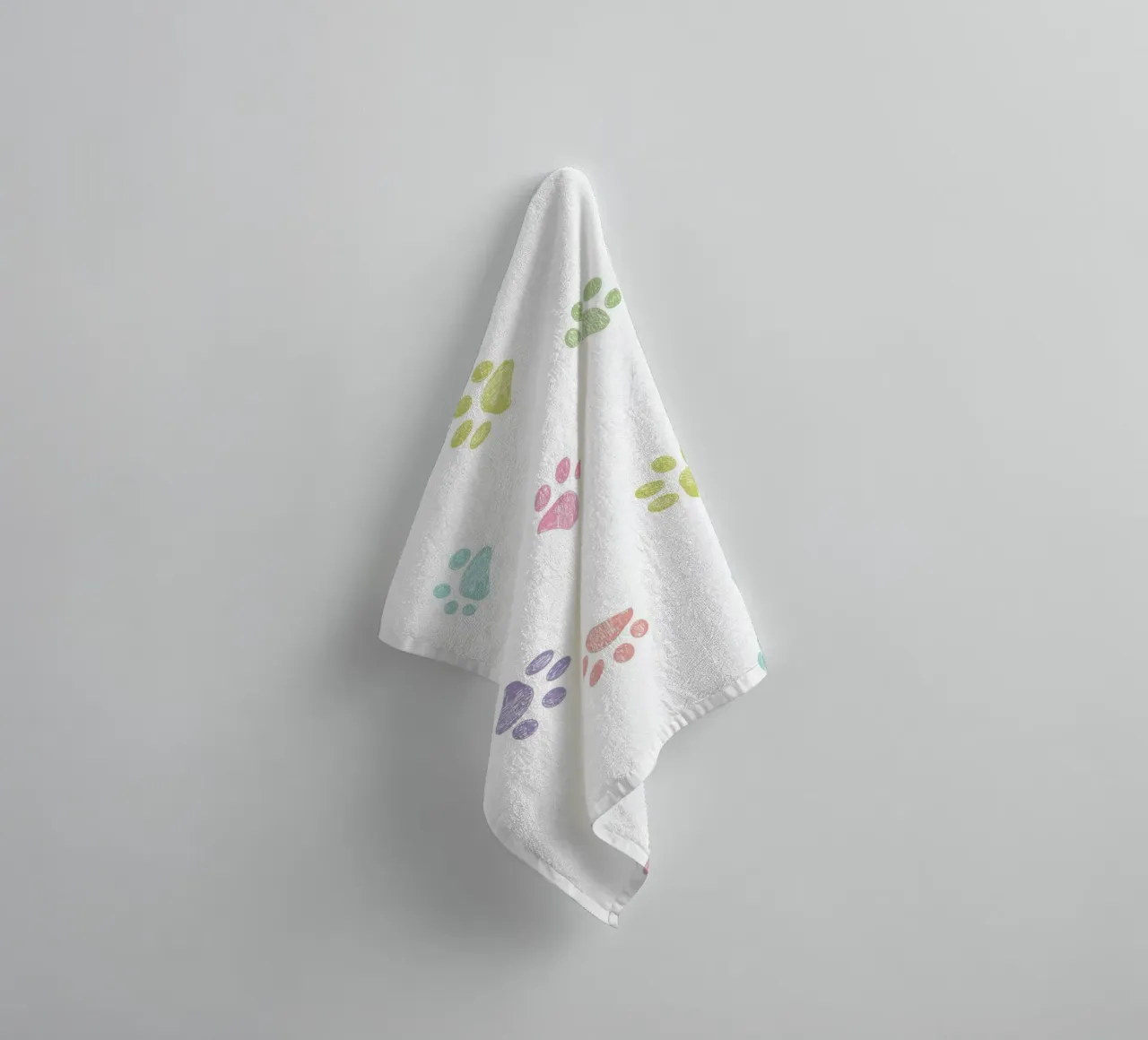 Pastel color paw prints with white background towel by gulsengunel