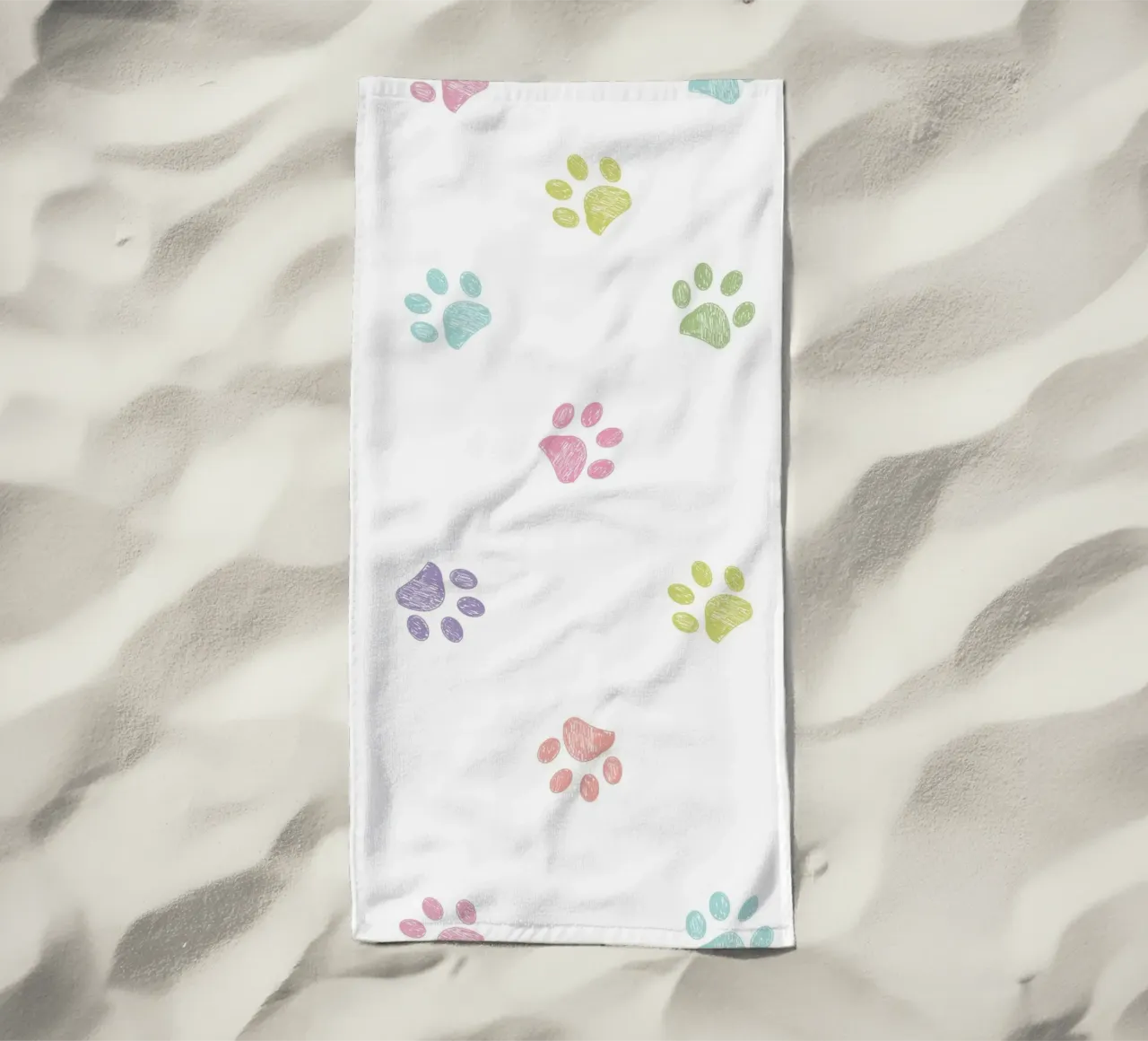 Impronte di zampe in colori pastello con sfondo bianco telo mare da gulsengunel