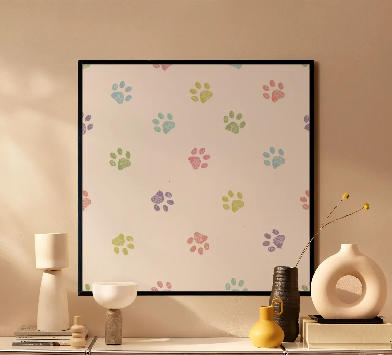 Pastel color paw prints with white background hahnemühle by gulsengunel