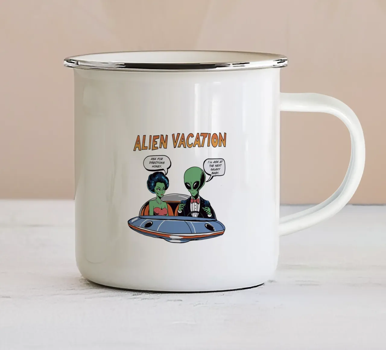 ALIEN VACATION tazza in smalto da edsonramosart