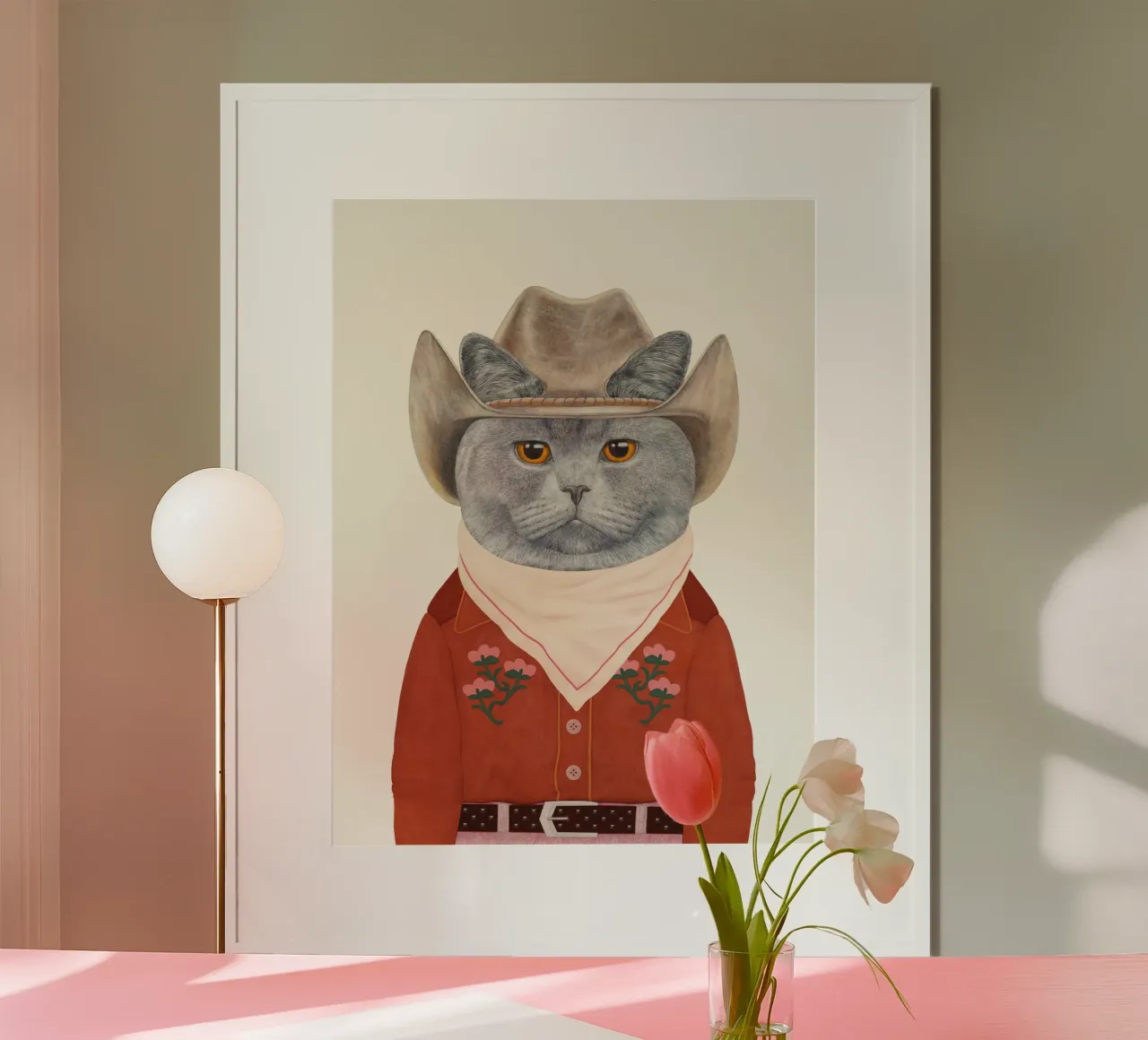 Gatto Cowboy - Inglese a pelo corto poster con telaio in alluminio da Animal Crew