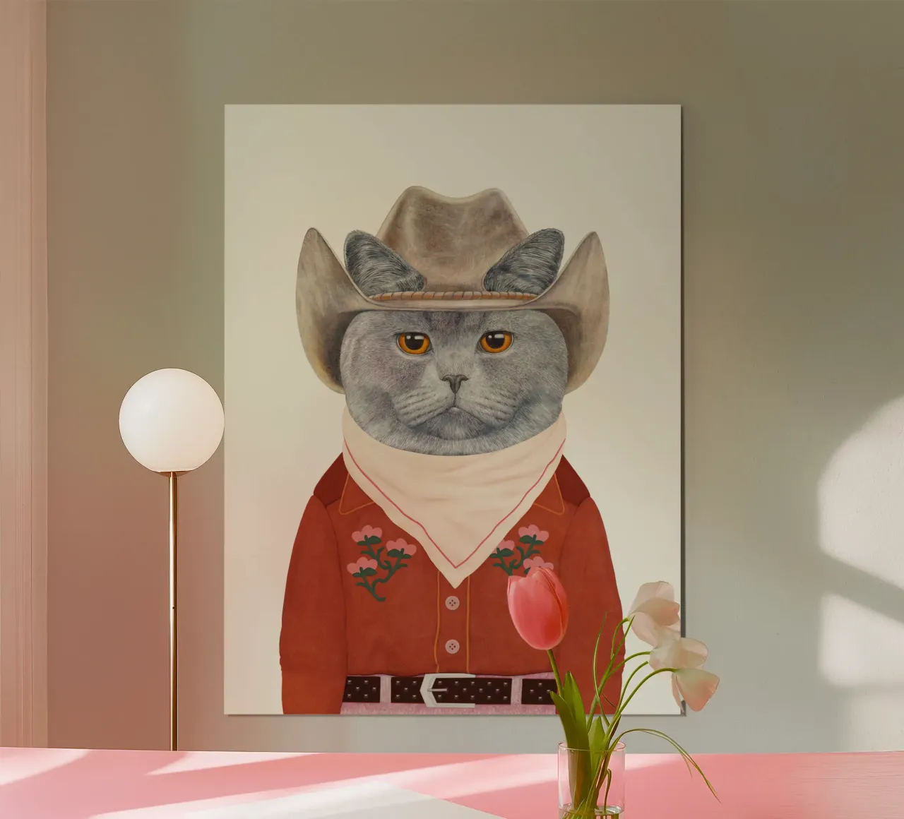 Gatto Cowboy - Inglese a pelo corto poster con telaio in alluminio da Animal Crew