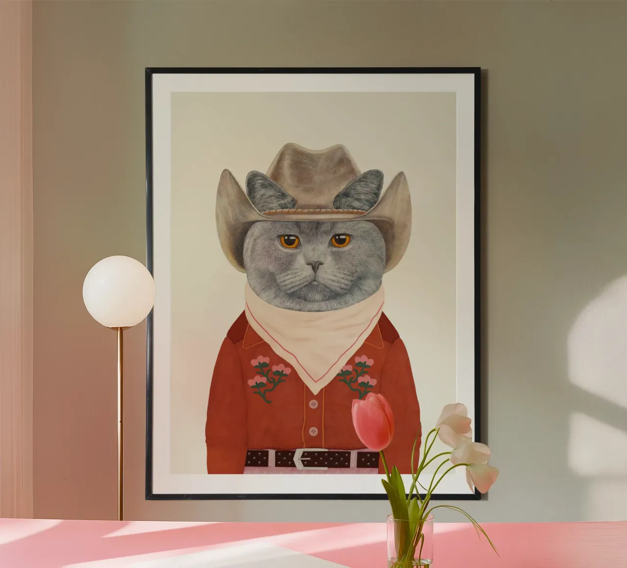 Gatto Cowboy - Inglese a pelo corto poster con telaio in alluminio da Animal Crew