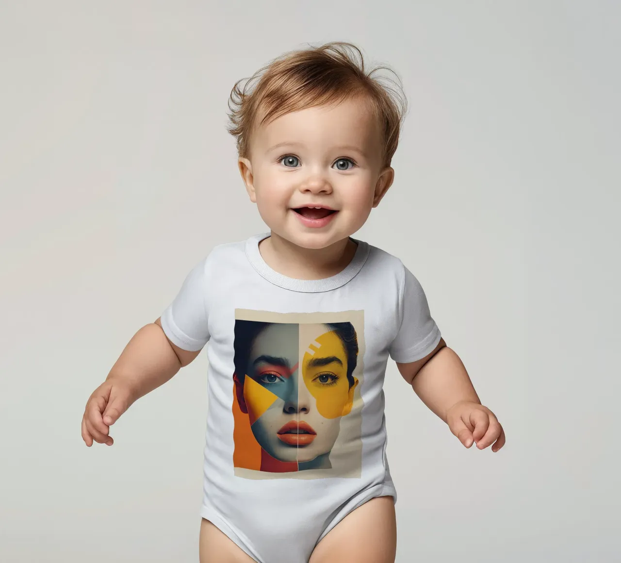 Woman's Face with Geometric Color Blocks short-sleeve baby romper by DesignDoodle