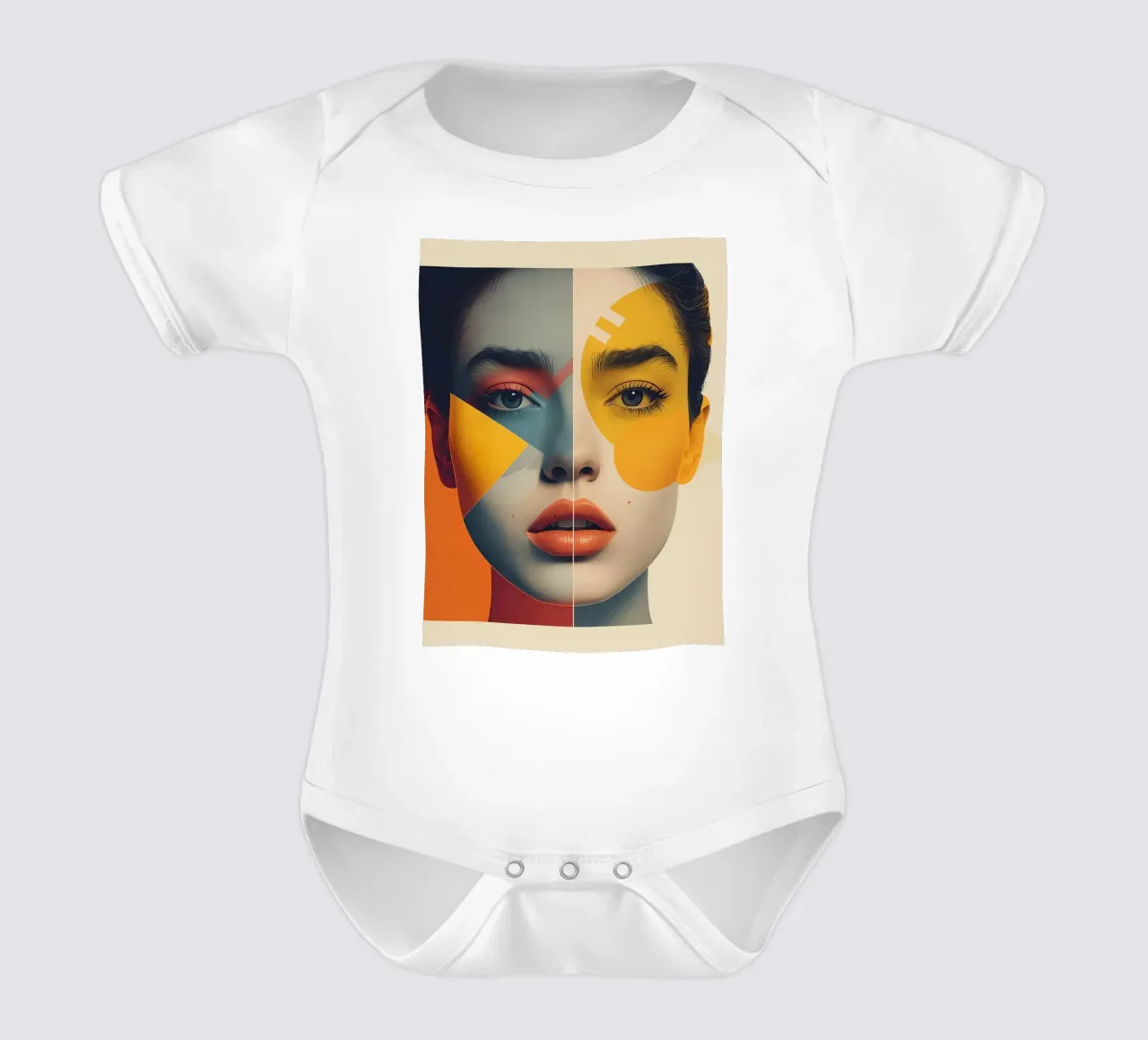 Woman's Face with Geometric Color Blocks short-sleeve baby romper by DesignDoodle