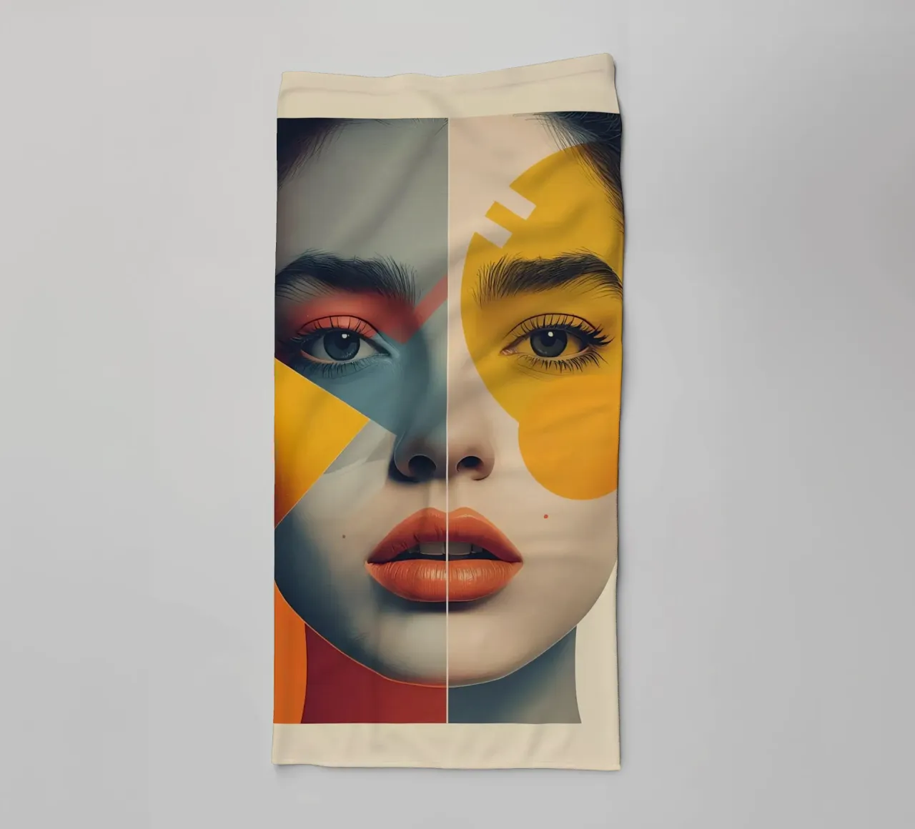 Woman's Face with Geometric Color Blocks towel by DesignDoodle