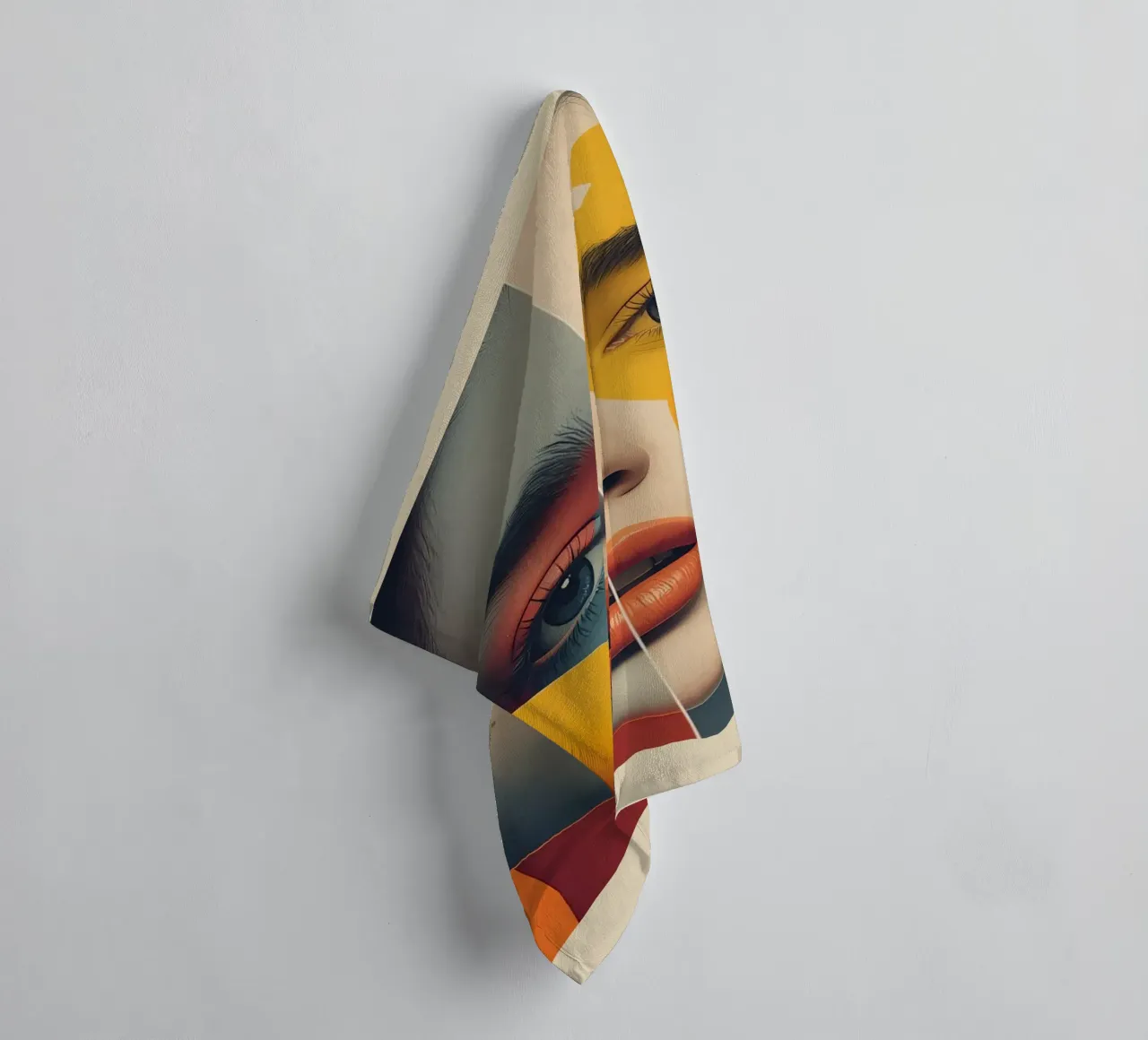 Woman's Face with Geometric Color Blocks towel by DesignDoodle